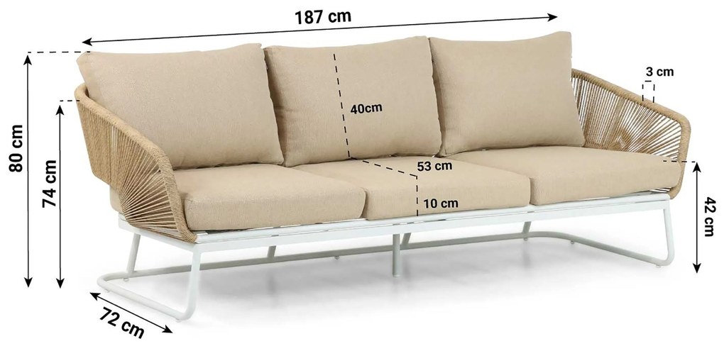 Stoel en Bank Loungeset 5 personen Aluminium/wicker Wit Hartman Corsica