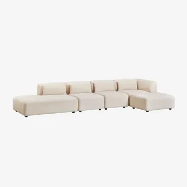 4-delige Modulaire Hoekbank Met Chaise Longue Links En Fogler Poef Corduroy Beige – Linnen - Sklum