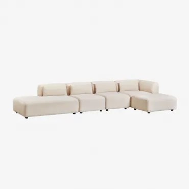 4-delige Modulaire Hoekbank Met Linker Divan En Poef Fogler Linnen Fluweel Linnenbeige - Sklum
