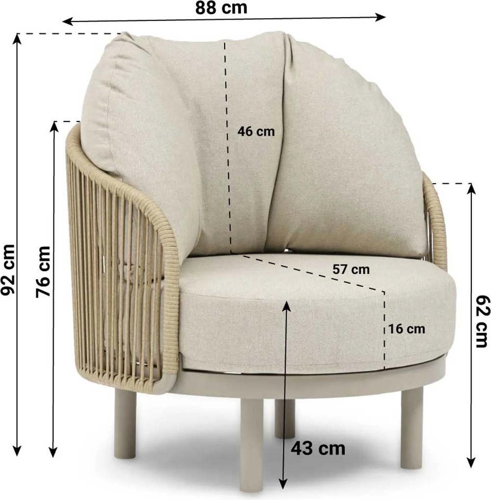 Stoel en Bank Loungeset 5 personen Rope Zand/Beige Coco Amici/Tivano