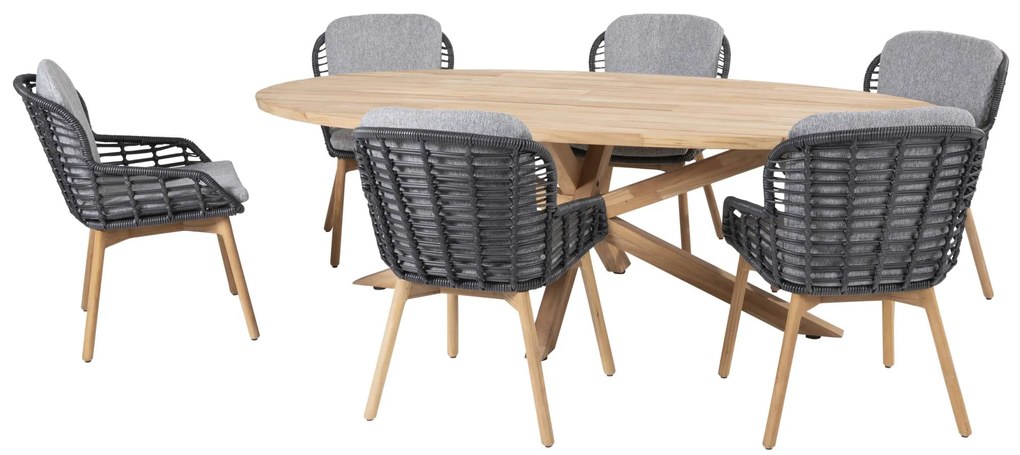 4 Seasons Outdoor Lugano dining set teak met Prado tafel ovaal blad 240 x 115 cm * Sale *  Tuinset    houtkleur weerbestendig