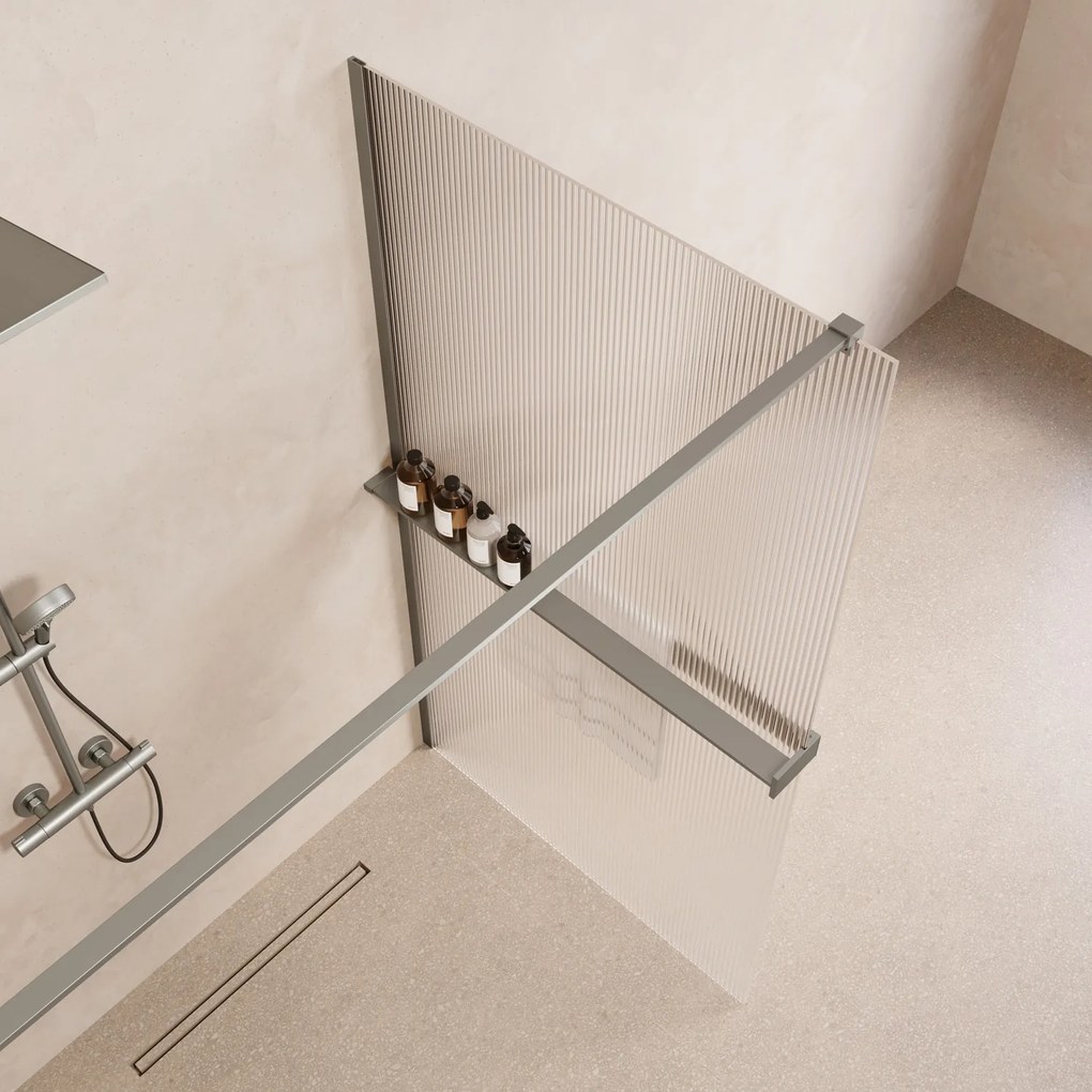 Saniclear Metric inloopdouche 120cm met handdoekhouder en ribbelglas RVS
