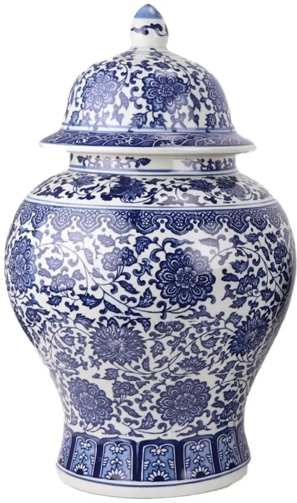 Fine Asianliving Chinese Gemberpot Porselein Lotus Blauw Wit D27xH42cm