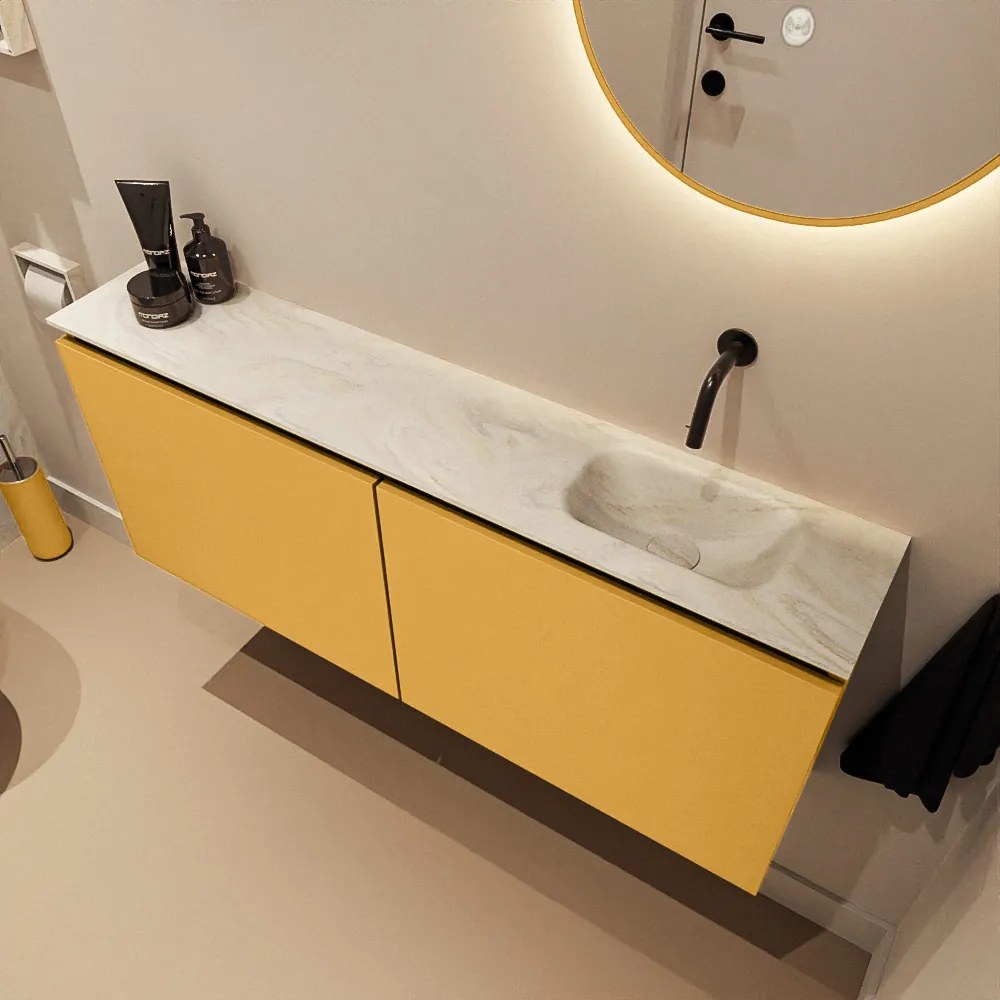 Mondiaz Ture DLux toiletmeubel 120cm ocher met wastafel ostra rechts zonder kraangat