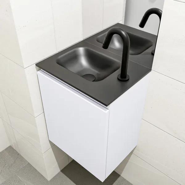 MONDIAZ OLAN Toiletmeubel 40x30x40cm met 1 kraangaten 1 lades cale mat Wastafel Lex links Solid Surface Zwart FK75342986