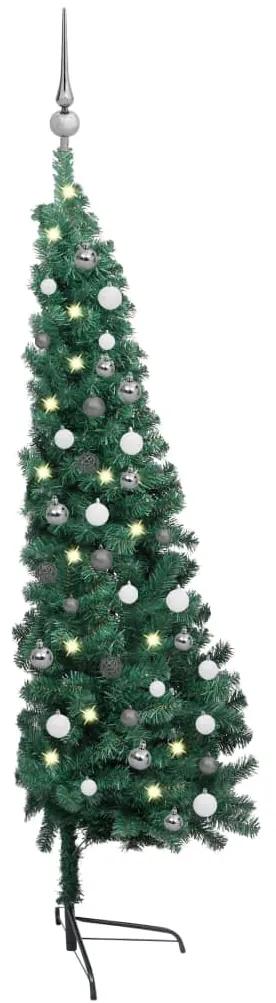vidaXL Kunstkerstboom met LED's en kerstballen half 180 cm groen