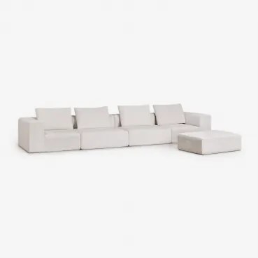 Norridge 4-delige Modulaire Bank En Poef Van Chenille, Vacuüm Verpakt Chenille Crèmebeige - Sklum