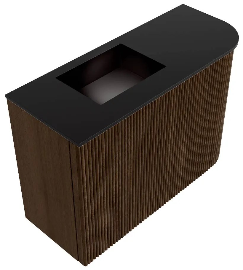 Mondiaz Joya 60cm toiletmeubel ronding rechts walnut met wastafel faye links 1 kraangat urban