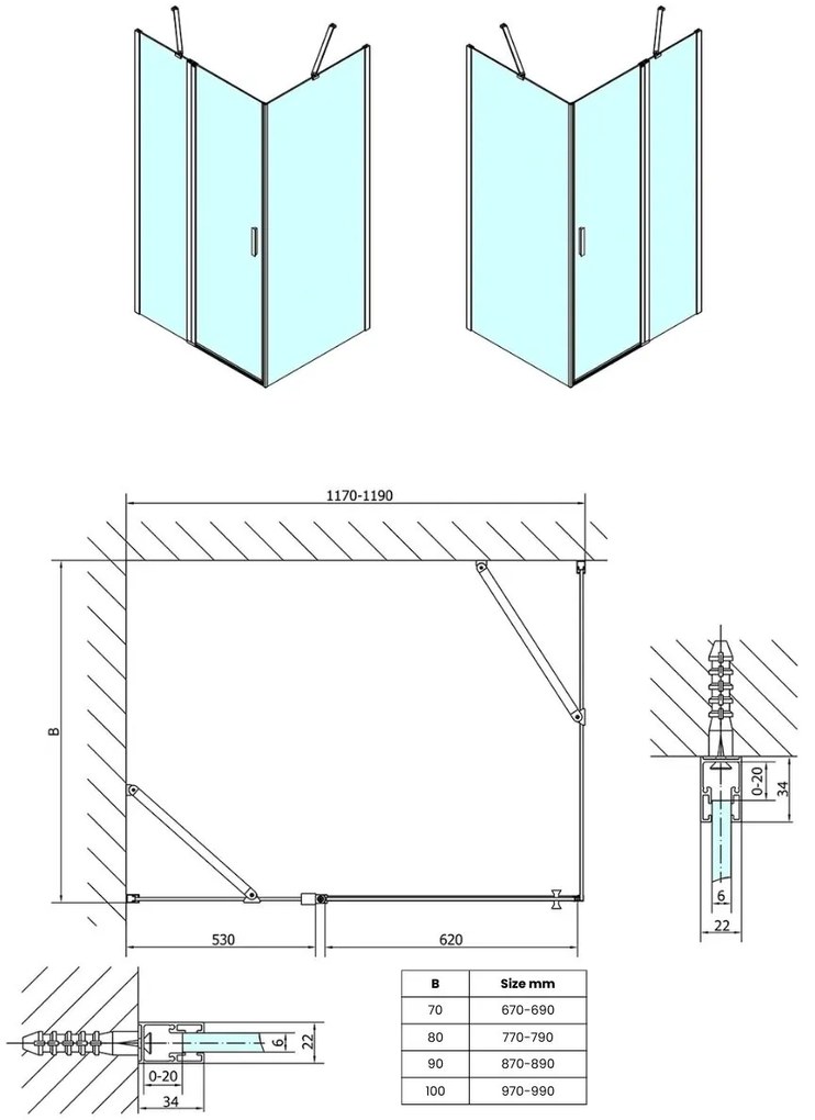 Polysan Zoom Line Black zwarte douchecabine 120x80cm anti-kalk