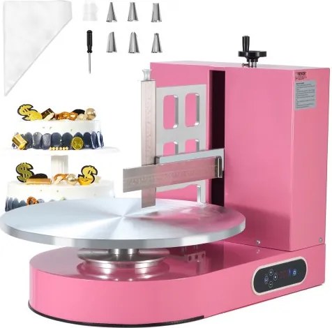 VEVOR Verstelbare Taartcrème Smeermachine, Elektrische Taartdecoratiemachine voor het Smeren, Bekleden en Uitspreiden van Taartcrème, voor Taarten van 10,16 tot 40,64 cm, Roze