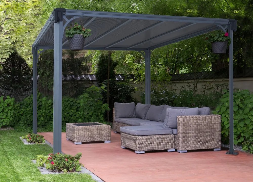 Aluminium tuinprieel Milano Palram - Canopia 3 x 3 m Heat Block antraciet
