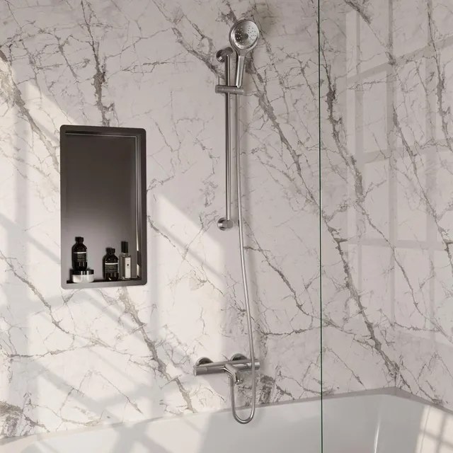 BRAUER Stripe Baddouche Thermostaatkraan - SET 02 - opbouw - glijstang - 3-standen handdouche - doucheslang - RVS-kleurig geborsteld PVD 5-NG-341