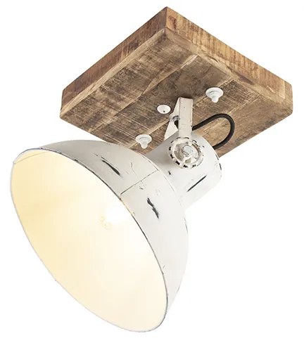 Industriële Spot / Opbouwspot / Plafondspot wit met mango hout 30 cm - Mangoes Industriele / Industrie / Industrial E27 rond Binnenverlichting Lamp