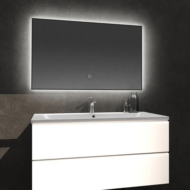 Badkamerspiegel Kiki 100x60cm Zwart Geintegreerde LED Verlichting Verwarming Anti Condens Touch Lichtschakelaar