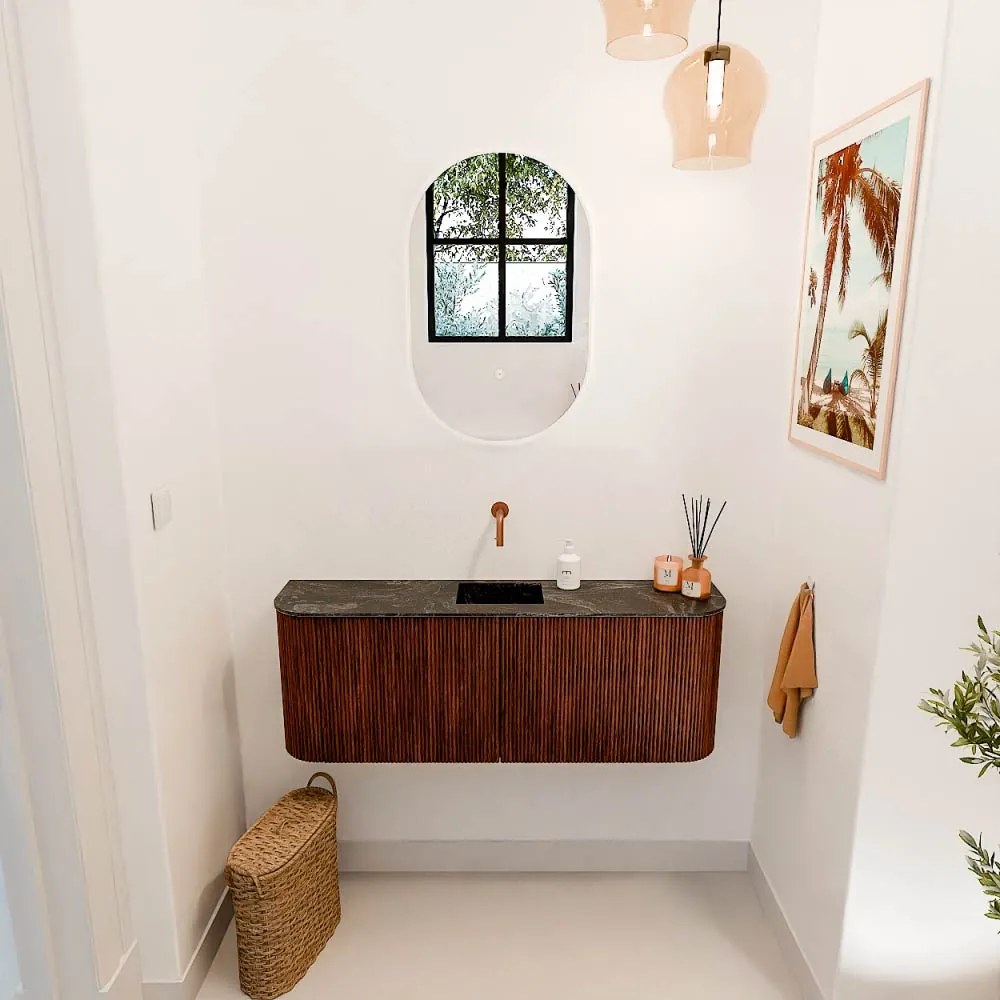 Mondiaz Joya DLux 115cm toiletmeubel ronding links/rechts ruby met wastafel faye midden zonder kraangat lava