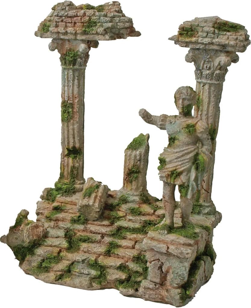 Polyresin ornament Romeinse tempel met beeld grijs 22x17 cm