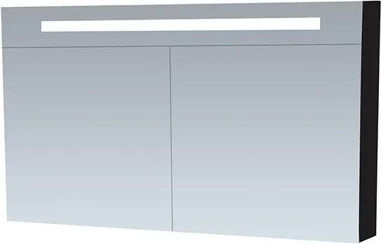Spiegelkast Delia 120x70x15cm MDF Hoogglans Zwart LED Verlichting Lichtschakelaar Stopcontact Binnen en Buiten Spiegel