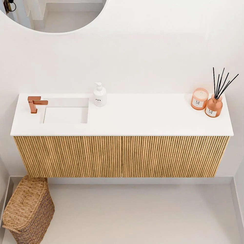 Mondiaz Joya 100cm toiletmeubel oak met wastafel faye links 1 kraangat talc