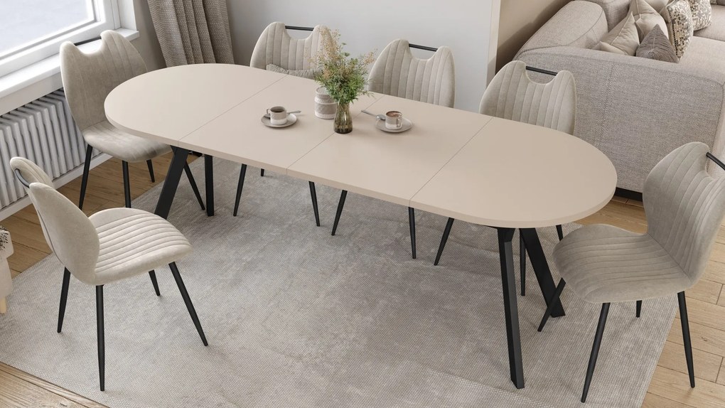 Mazzoni ALMO Kasjmier / zwarte poten - OVALE UITSCHUIFTAFEL 120-220 cm VOOR 10-12 PERSONEN