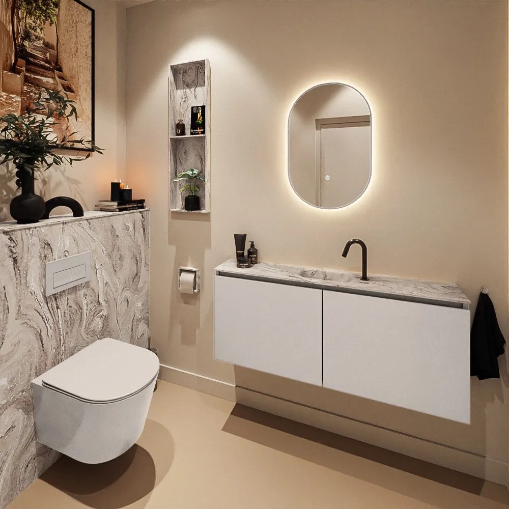 Mondiaz Ture DLux toiletmeubel 120cm linen met wastafel glace midden met kraangat