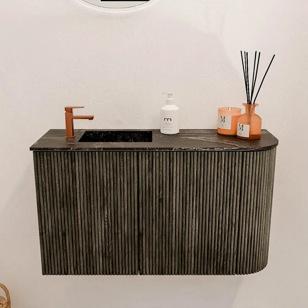 Mondiaz Joya DLux 70cm toiletmeubel ronding rechts shadow met wastafel faye links 1 kraangat lava