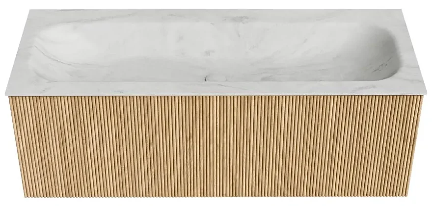 Mondiaz Kurve-dlux 120cm badmeubel oak met 1 lade en wastafel big large midden 2 kraangaten opalo