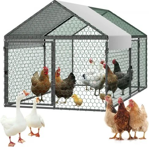VEVOR Kippenhok, 1x2x1 m, Kippenhuis met waterdichte hoes en dubbele deuren, Buitenren met schuin dak, Compatibel met houten hokken, Pluimveehok voor konijnen, kippen, ganzen en eenden