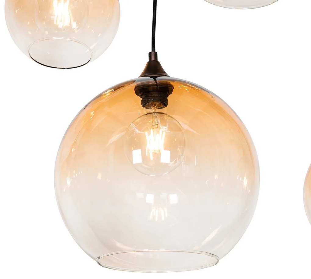 Eettafel / Eetkamer Smart hanglamp donkerbrons met amber glas 8-lichts incl. 8 Wifi G95 - Sandra E27 bol / globe / rond Binnenverlichting Lamp