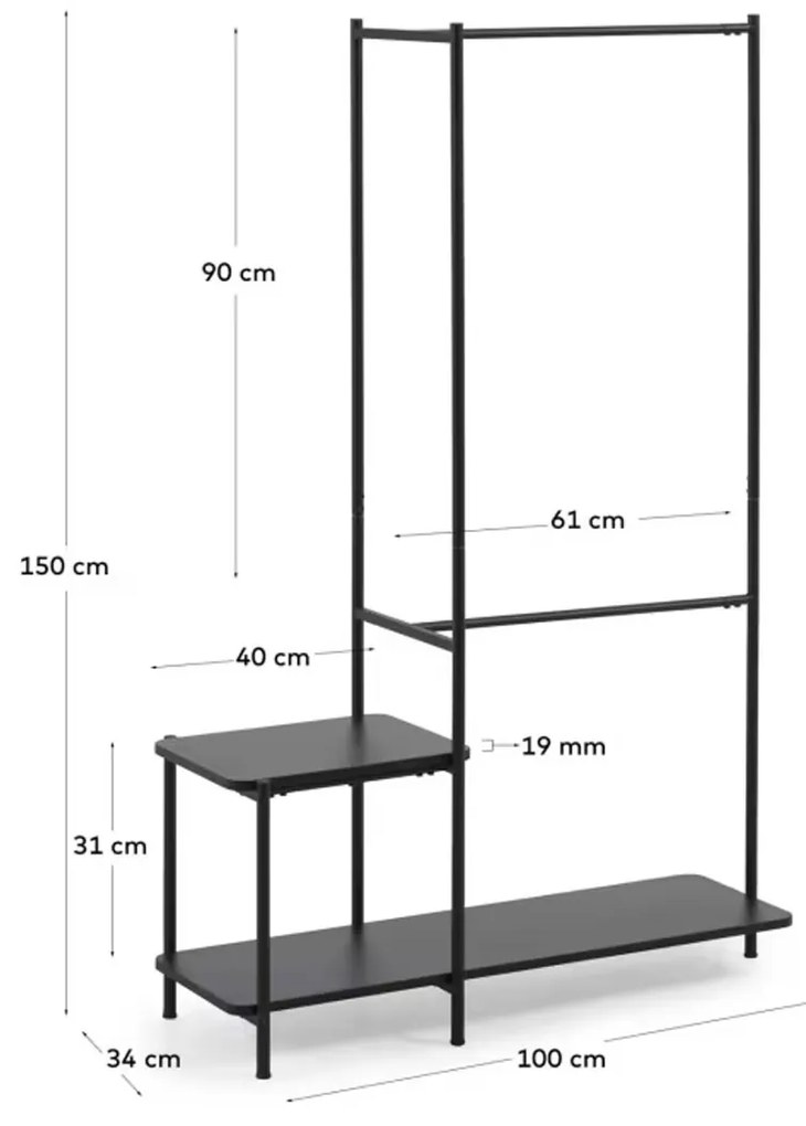 Kave Home Galatia Zwart Kledingrek Met Planken