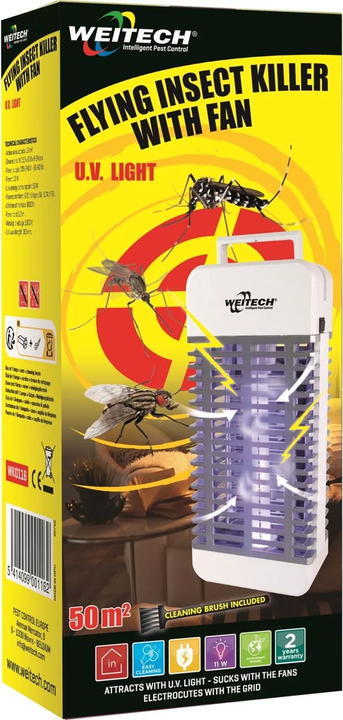 Weitech Insectenlamp met 2 aanzuigventilatoren - 50 m² - UV (WK0116) - tegen muggen, vliegen en motten