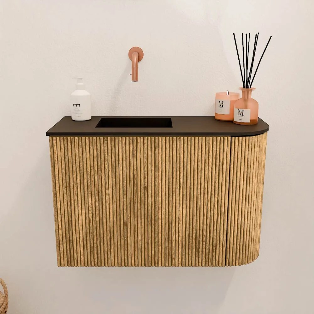 Mondiaz Joya 60cm toiletmeubel ronding rechts oak met wastafel faye links zonder kraangat urban