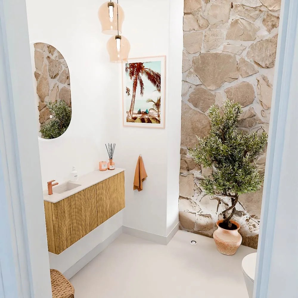 Mondiaz Joya DLux 90cm toiletmeubel oak met wastafel faye links 1 kraangat meli