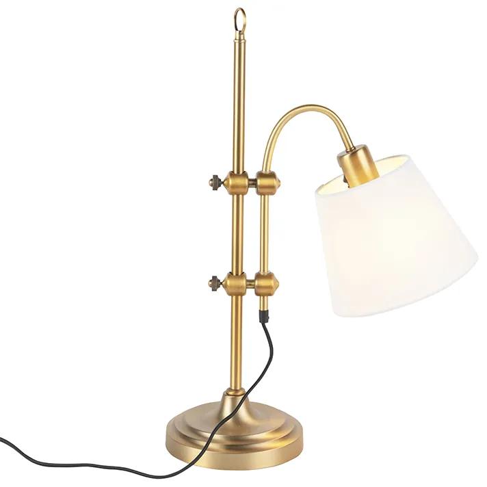 Klassieke tafellamp brons met witte kap - Ashley Klassiek / Antiek E27 Binnenverlichting Lamp