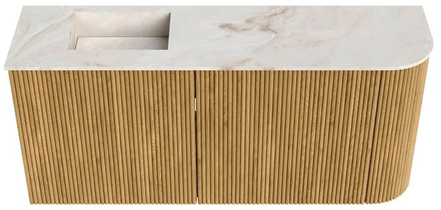 Mondiaz Joya DLux 90cm toiletmeubel ronding rechts oak met wastafel faye links zonder kraangat frappe