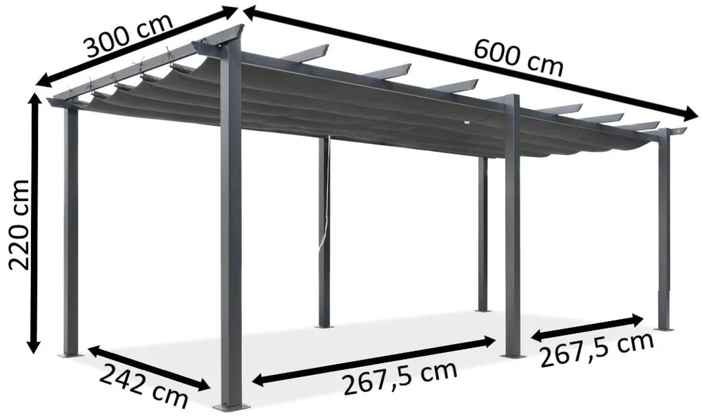 Barbados 3 x 6 m antraciet Garden Point metalen terras pergola frame