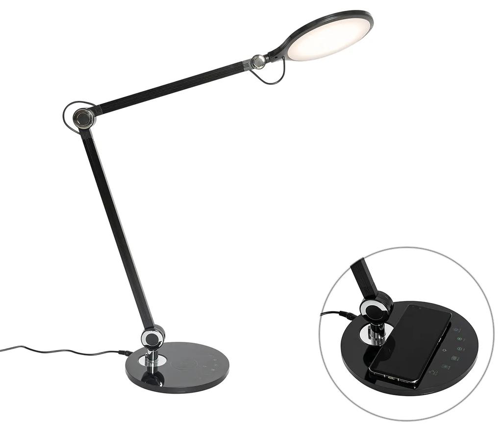 Design tafellamp met dimmer zwart incl. LED met touch en inductielader - Don Modern Binnenverlichting Lamp