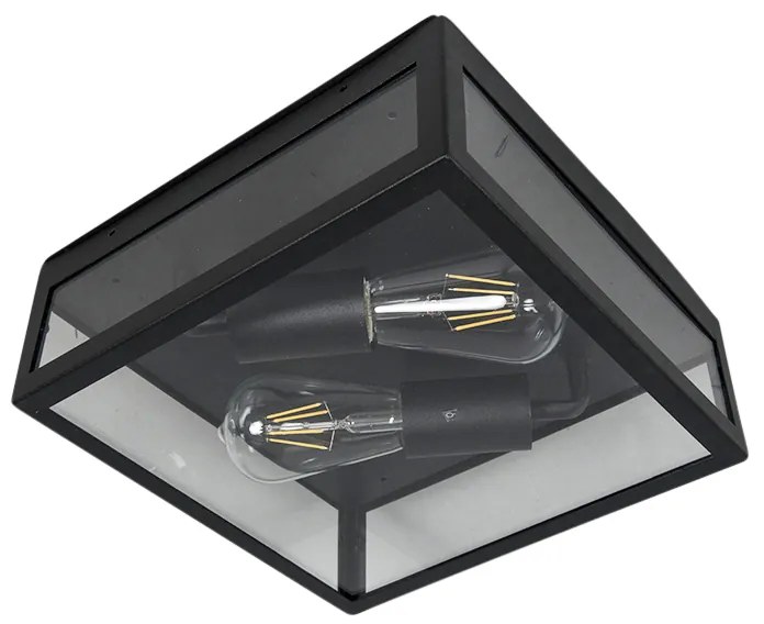 Industriële smart buitenplafondlamp met dimmer zwart incl. 2 WiFi ST64 - Rotterdam Modern E27 Buitenverlichting vierkant