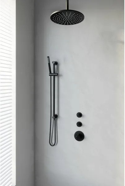Brauer Black Edition thermostatische inbouwdoucheset 30cm hoofddouche plafondarm staafhanddouche op glijstang mat zwart 5-S-035