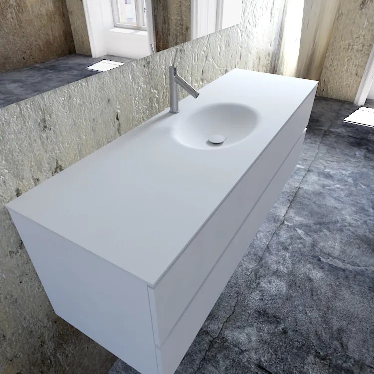 Zaro Sevilla Solid Surface badmeubel 150cm mat wit 1 kraangat spoelbak midden