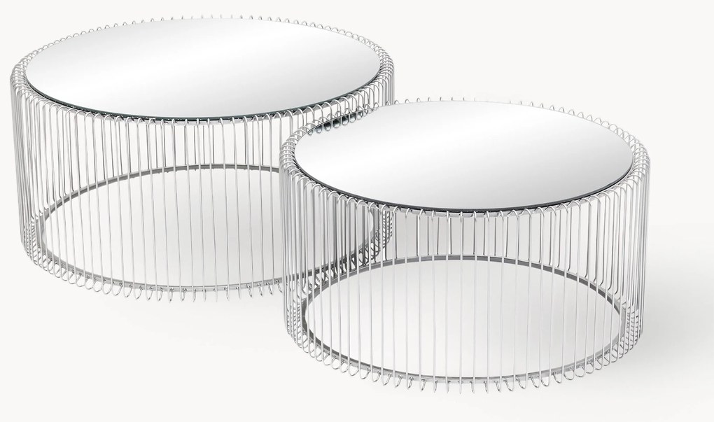 Salontafels Wire met glazen tafelblad, 2-delig
