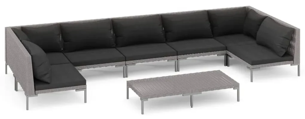 vidaXL 8-delige Loungeset met kussens poly rattan donkergrijs