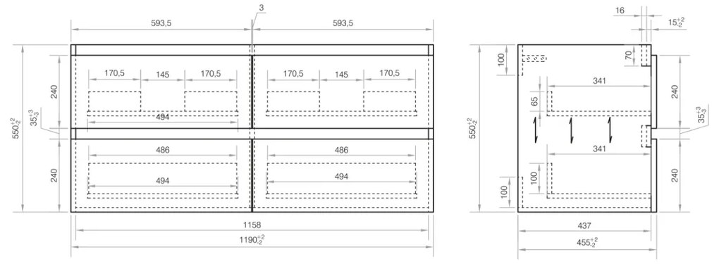 Differnz Reno meubelset 2 kraangaten 120cm eiken licht