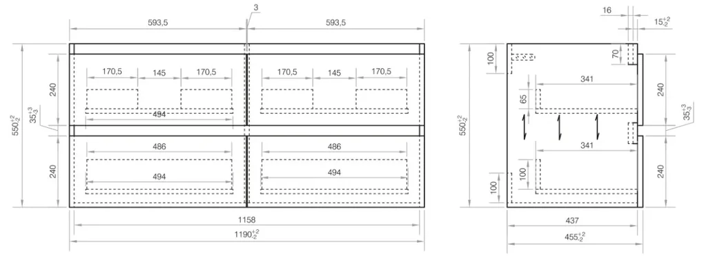 Differnz Reno meubelset 2 kraangaten 120cm eiken licht
