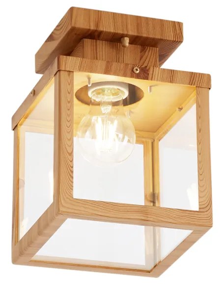 Industriële buitenplafondlamp hout met helder glas - Rotterdam