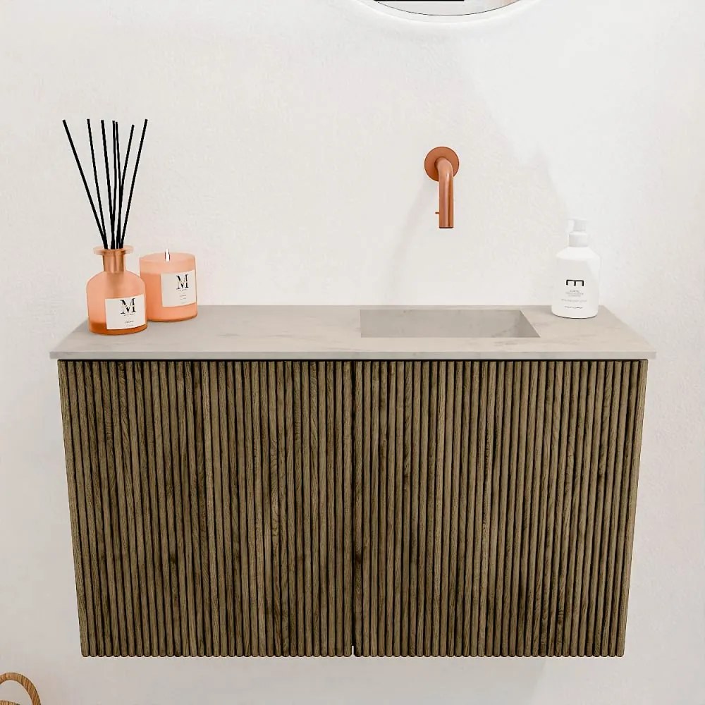 Mondiaz Joya DLux 70cm toiletmeubel dusk met wastafel faye rechts zonder kraangat opalo