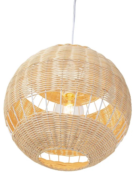 Landelijke hanglamp wit met rotan - Rattan