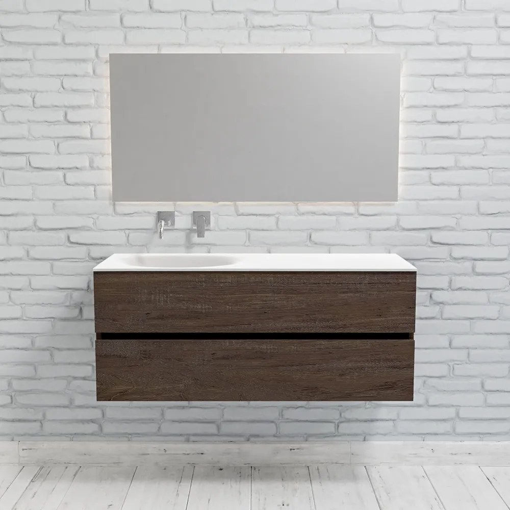 Zaro Sevilla Solid Surface badmeubel 120cm donker eiken zonder kraangat spoelbak links met 2 lades