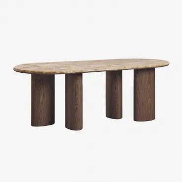 Ovalen Eettafel 220x100 Cm Van Mdf En Marmer Dayana Bruin Marmer Emperador - Sklum