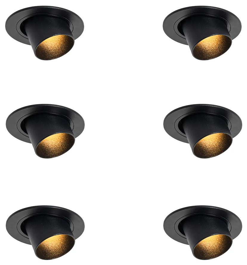 Set van 6 inbouwspots zwart GU10 35mm rond kantelbaar - Installa