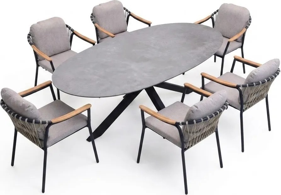 Puccini Nova dining tuinset 220x120xH75 cm 7 delig antraciet keramiek